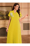 Women Floral Patch Detail Open Collar Maxi Dress - 2