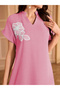 Women Floral Patch Detail Open Collar Maxi Dress - 2