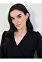 Women Black Balloon Sleeve Wrap Midi Dress - 4