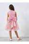 Girls Pink Flower Details Mesh Sleeveless Dress - 4