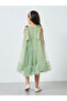 Girls Bow Tie Ruffle Hem Mesh Party Dress - 5