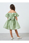 Girls Green Pearl Puff Faux Pearl Embellished Dress - 5