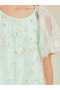 Girls Green Mesh Floral Embroidered Dress - 3