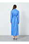 Women Blue Striped Belted Long Sleeve Jalabiya - 5