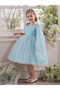 Girls Bow Sleeveless Cape Detail Mesh Dress