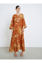 Women Orange Floral Print Tassel Detail Jalabiya - 3