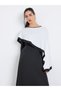 Women Black Contrast Color Shawl Midi Dress - 2