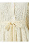 Women Beige Lace Polo Neck Maxi Dress - 4