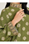 Women Stand Collar Printed Jalabiya With Lace Trim - 4