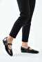 Women's Single Strap Studded Casual Ballerinas Black Patent Leather - 2