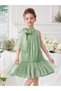 Girls Green Organza Bow Detail Ruffle Hem Dress - 6