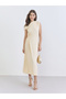 Women Beige One-Shoulder Pleated Midi Dress