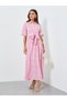 Women Pink Floral Print Shirt Maxi Dress - 3