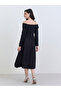 Women Black Off-Shoulder A-Line Midi Dress - 5