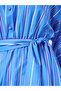 Women Blue Striped Belted Long Sleeve Jalabiya - 4