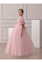 Girls Pink Puff Sleeve Embellished Maxi Dress - 4