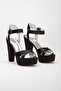 Women's Platform High Heels Black Satin Shoes - 3
