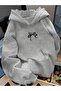 Unisex Minimal Ribbon Printed Hooded Kangaroo Pocket Comfortable Fit Oversized Cut Sweatshirt