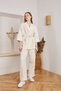 Women's Belted Oversized Jacket Loose Trousers Ecru Two-Piece Set - 4
