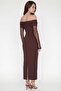 Women's Brown Collar Accessory Detail Maxi Stylish Dress - 5