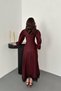 Embossed Lace Detailed Belted Long Dress - 5