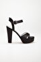 Women's Platform High Heels Black Satin Shoes - 4