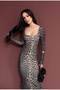Women's Leopard Print Square Neck Long Sleeve Midi Dress - 6