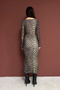 Women's Leopard Print Square Neck Long Sleeve Midi Dress - 8