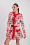 Women's Red Flap Pocket Button Detail Jacket-Skirt Set Per9328 - 3