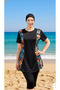 Short-Sleeved Plus-Size Semi-Veiled Swimwear with Patterned Sides - 2