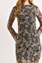 Women's Shawl Black Lined Drape Detailed Tulle Dress Elb-19002583 - 5