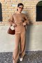 Shepherd's Stitch Detail Double Knitwear Set - Camel Camel - 4