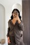 V-Neck Covered Button Wrinkled Suit - Brown Brown - 6