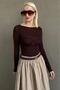 Brown Boat Neck See-Through Women Blouse Mg2663 - 6