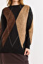 Women's Black Coffee Baklava Pattern Thick Knitwear Sweater Kzk-19001131 - 4