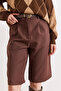 Women's Brown Pocketed Belted Pleated Bermuda Shorts Shrt-19000084 - 5