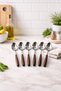 Total of 12 Pieces Stainless Steel Dessert Spoons and Forks with Acacia Wood Handles (2 x 6) - 3