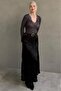 Charcoal V-Neck Sheer Lace Women's Blouse MG2662 - 4