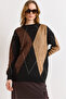 Women's Black Coffee Baklava Pattern Thick Knitwear Sweater Kzk-19001131