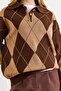 Women's Brown Polo Neck Diamond Pattern Knit Sweater Kzk-19001127 - 4