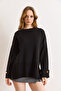 Women's Black Cuff Buttoned Slit Knitwear Sweater Kzk-19001110 - 3