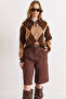 Women's Brown Pocketed Belted Pleated Bermuda Shorts Shrt-19000084