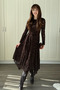 Velvet Floral Embroidered Asymmetrical Brown Midi Brown Dress - 6