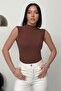 Women's Sleeveless Bodysuit Zero Sleeve High Neck Bodysuit Bitter Brown Fisherman