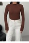 Women's 2-Piece Long Sleeve Bodysuit Bitter Brown, Brown Half Turtleneck Bodysuit Cotton Bodysuit 2Pcs - 7