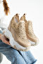 Olivia Beige Stone Detailed 10 cm Hidden Heel Platform Slip-On Sneaker Shoes