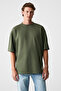 Joel Men's 100% Organic Cotton Thick Fabric Special Textured Label Detailed Oversized Khaki T-Shirt - 2