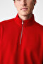 Velvety men's cotton fleece-lined d Mock Neck zip-up long sleeve regular fit red sweatshirt - 7