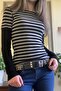 Black Gray Striped Grunge Black Sleeve Blouse - 3