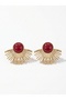 Gold Sun Shaped Burgundy Stone Women's Earrings I Special Boxed